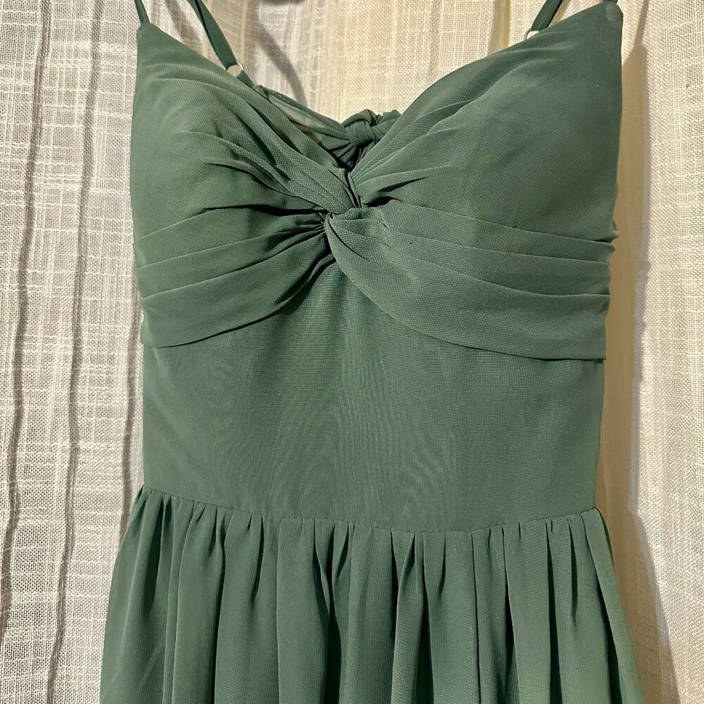 Azazie Sage Green Formal Dress- Size 0 - Elegant Twisted Bodice and High Slit